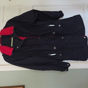 Etage Denmark Women's Trench Coat Wind Protector Removable snap off Hood Sz 36